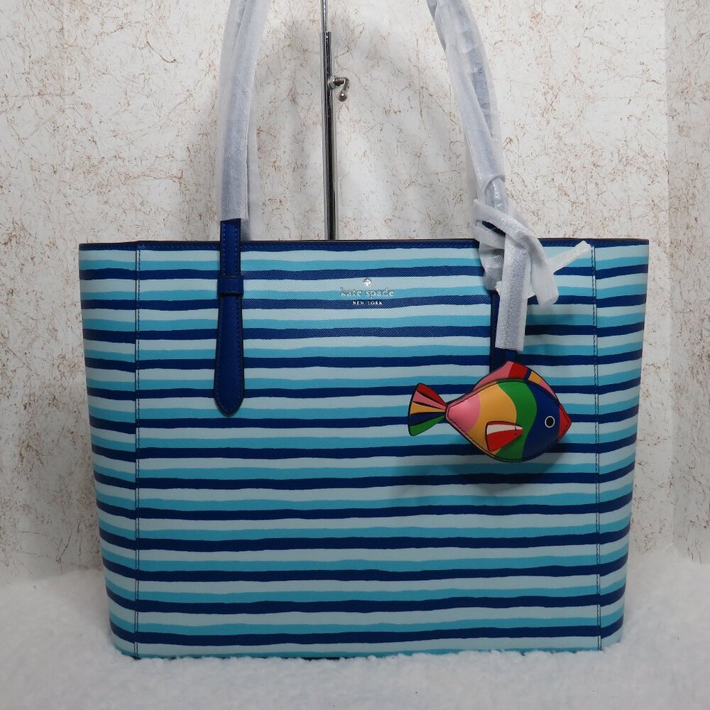 Kate Spade Schuyler Wave Stripe Print Medium Tote (Blue)